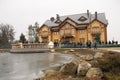 Park and building of Residence and park of former President Victor Yanukovich, people walking around. Mezhyhirya, Ukraine