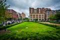 Park and buildings along Berkeley Street, in Back Bay, Boston, M