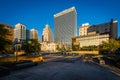 Park and buildings in downtown Winston-Salem, North Carolina. Royalty Free Stock Photo