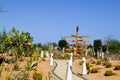 Park with cactus exotic tropical desert in Mexican Latin American style against the blue sky Royalty Free Stock Photo