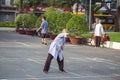 Park in the center of Ho Chi Minh City, morning exercises of Vietnamese residents, playing bambinton