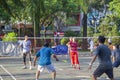 Park in the center of Ho Chi Minh City, morning exercises of Vietnamese residents, playing bambinton