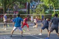 Park in the center of Ho Chi Minh City, morning exercises of Vietnamese residents, playing bambinton