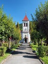 Park and church in Oravsky Podzamok Royalty Free Stock Photo