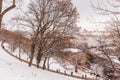 Park of citadel covered with snow, Buda Castle, Budapest , Hungary Royalty Free Stock Photo