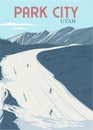 park city mountain ski vintage poster illustration design, downhill skiers in utah