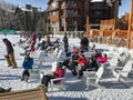 Skiers on lunch break at Deer Valley