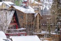 Park City Utah neighborhood in winter with houses on snowy mountain slope Royalty Free Stock Photo