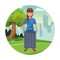 Park cleaning volunteer girl cartoon