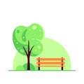 Bench in spring city park, flat style vector