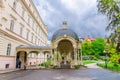 Park Colonnade with wooden arbor in Dvorak Park Dvorakovy sady in Karlovy Vary