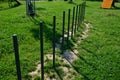 Park for dogs. training ground for dogs. Tunnels and beams, obstacle courses of metal and plastic. design new playground for dog o Royalty Free Stock Photo