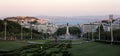 Park Eduardo VII, distant view at sunset of Tagus Estuary in the background, Lisbon, Portugal Royalty Free Stock Photo