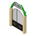 Park entrance icon isometric vector. Inscription park over close metal gate icon