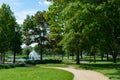 Park in Evanston Illinois along Lake Michigan with Green Trees and Fountains during Summer