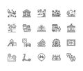 Park flat line icons set. Botanical garden, carousel, ferris wheel, museum, excursion, pond, street food, fountain Royalty Free Stock Photo