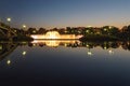 Park fountain pond bridge night lights reflection moscow Royalty Free Stock Photo