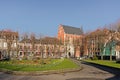 Park on Franklin Roosevelt square and artotheque building in Mons