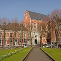 Park on Franklin Roosevelt square and artotheque buildig in Mons