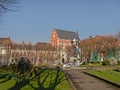 Park on Franklin Roosevelt square and artotheque buildig in Mons