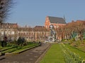 Park on Franklin Roosevelt square and artotheque buildig in Mons