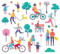 Park Full of People Icons Set Vector Illustration Royalty Free Stock Photo