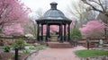 A park with a gazebo and a bench Royalty Free Stock Photo
