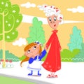 At the park: Granny with her granddaughter