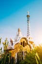 Park Guel, Barcelona, Spain. Famous example of unique mosaic architecture Building. Tourist most visiting location