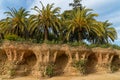 Park Guell in Barcelona, curved stone walls by Gaudi Royalty Free Stock Photo