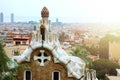 Park Guell and cityscape of Barcelona on the background, Catalonia, Spain