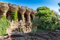 Park guell columns and viaducts, Barcelona, Spain - May 16, 2018. Royalty Free Stock Photo