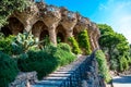 Park guell columns and viaducts, Barcelona, Spain - May 16, 2018. Royalty Free Stock Photo