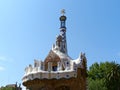 Barcelona, Spain. Park Guell, trees and blue sky. Sunny day.