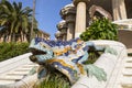 Park Guell. Grand staircase with mosaic Salamander, Barcelona Royalty Free Stock Photo