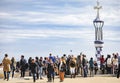 Park Guell visitors looking at the panoramic view of Barcelona Royalty Free Stock Photo