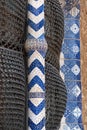 PARK GUELL, BARCELONA, CATALONIA: Mosaic and wrought iron details, designed by A. Gaudi Royalty Free Stock Photo