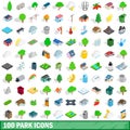 100 park icons set, isometric 3d style Royalty Free Stock Photo