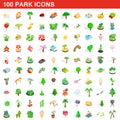 100 park icons set, isometric 3d style Royalty Free Stock Photo