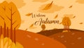 Park illustration with falling leafs at autumn season in flat design style