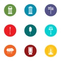 Park inventory icons set, flat style