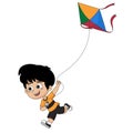 Kid playing a kite.vector and illustration.