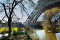 Park with lake next to Eiffel tower Royalty Free Stock Photo