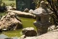 Park with lake pond in Japanese style, Asian culture. Calming landscape Royalty Free Stock Photo