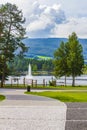 Park and lake Strondafjorden in town Fagernes Fylke Innlandet Norway