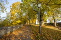 Park lamp and a Park bench. Royalty Free Stock Photo