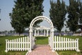 Park landscape architecture, white arch gate, fence