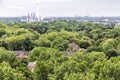 park landscape of the Kaisergarten with view to the industry in Oberhausen, Germany