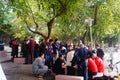 Park landscape, the men and women and the young and the young tourists play in the park