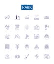 Park line icons signs set. Design collection of Park, Parkland, Amusement, Recreation, Forest, Nature, Trails, Picnic